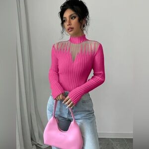 Chic Pink Ribbed Women's Blouse